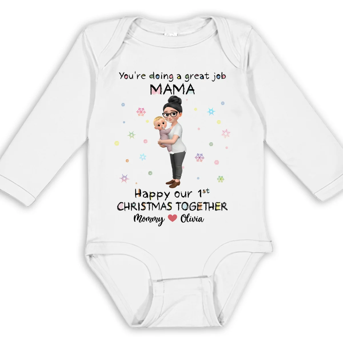 Mommy And Baby 1st Christmas - Personalized Custom Long Sleeve Baby Onesie - Image 6