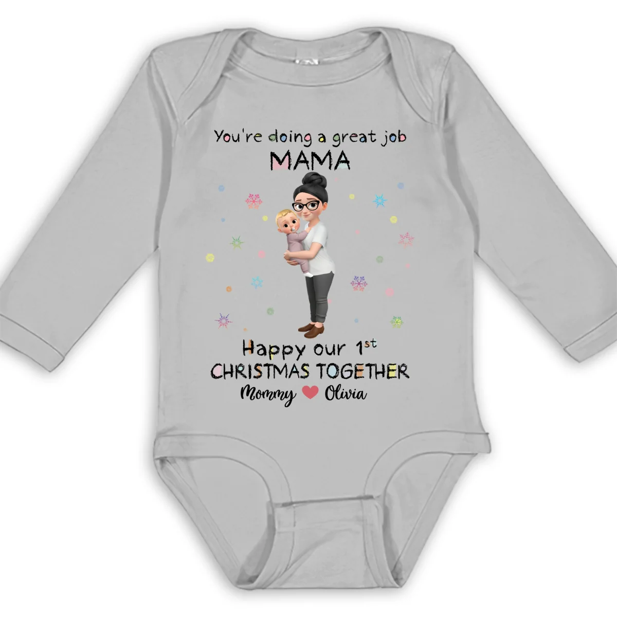 Mommy And Baby 1st Christmas - Personalized Custom Long Sleeve Baby Onesie - Image 7