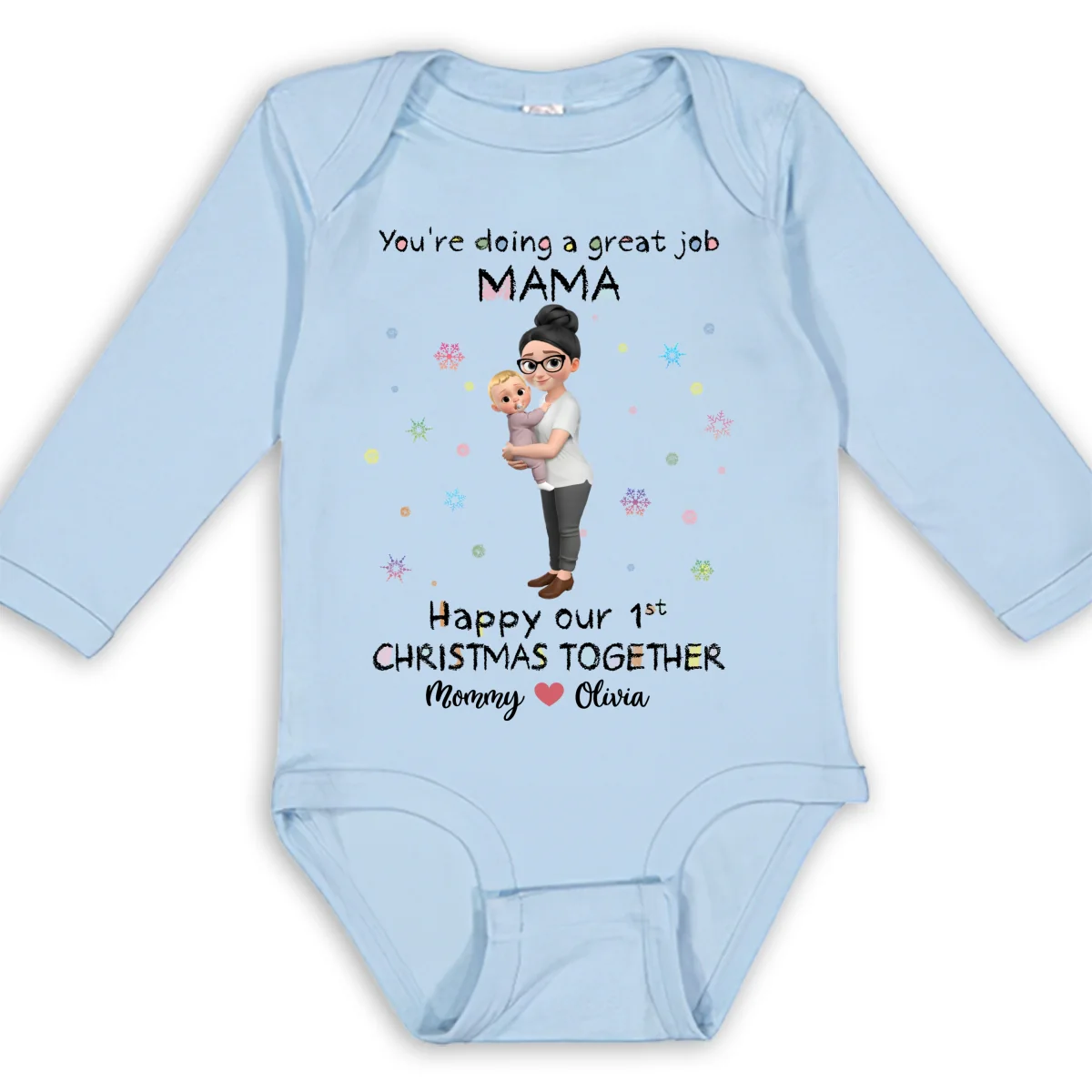 Mommy And Baby 1st Christmas - Personalized Custom Long Sleeve Baby Onesie - Image 8