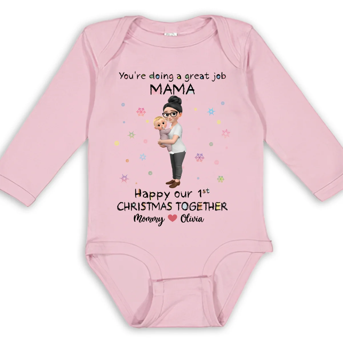 Mommy And Baby 1st Christmas - Personalized Custom Long Sleeve Baby Onesie - Image 9