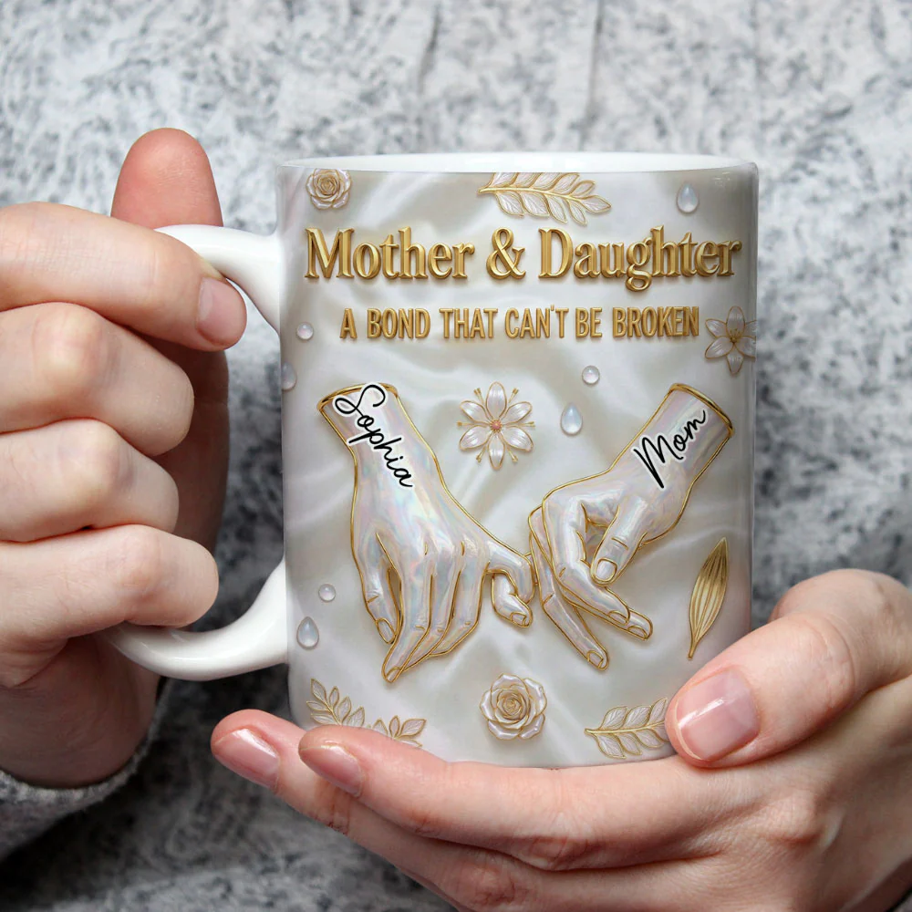 Mommy And Daughter Hold Hand - Personalized Custom 3D Inflated Effect Mug - Image 4