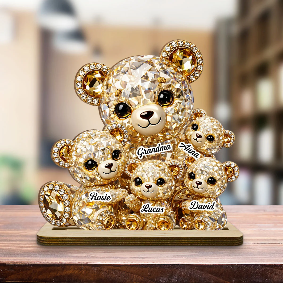 Mommy And Me Crystal Bear - Personalized Custom 2-Layer Wood Plaque With Flat Base - Image 4