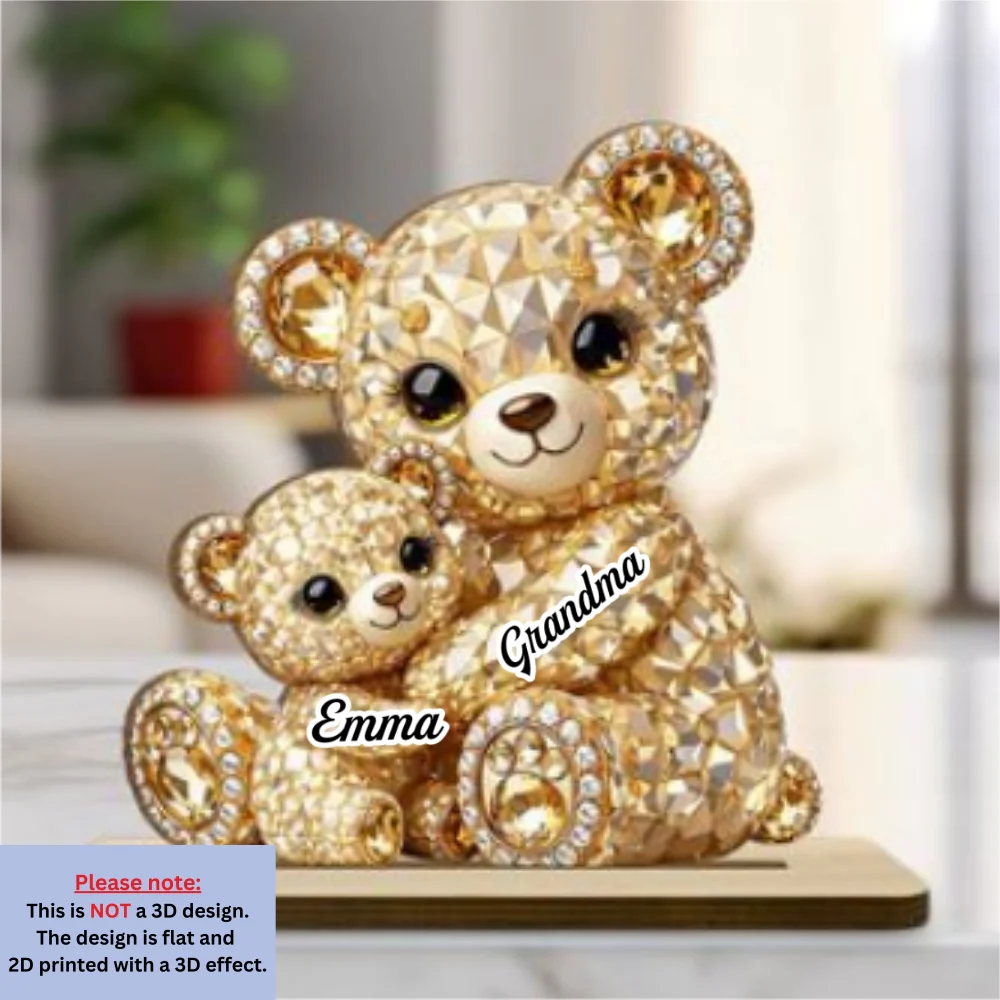 Mommy And Me Crystal Bear - Personalized Custom 2-Layer Wood Plaque With Flat Base - Image 6