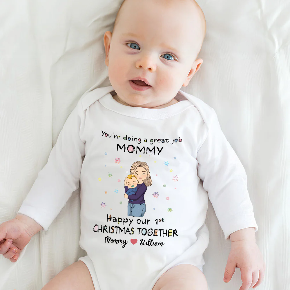 Mommy Doing A Great Job Merry Christmas - Personalized Custom Long Sleeve Baby Onesie - Image 3