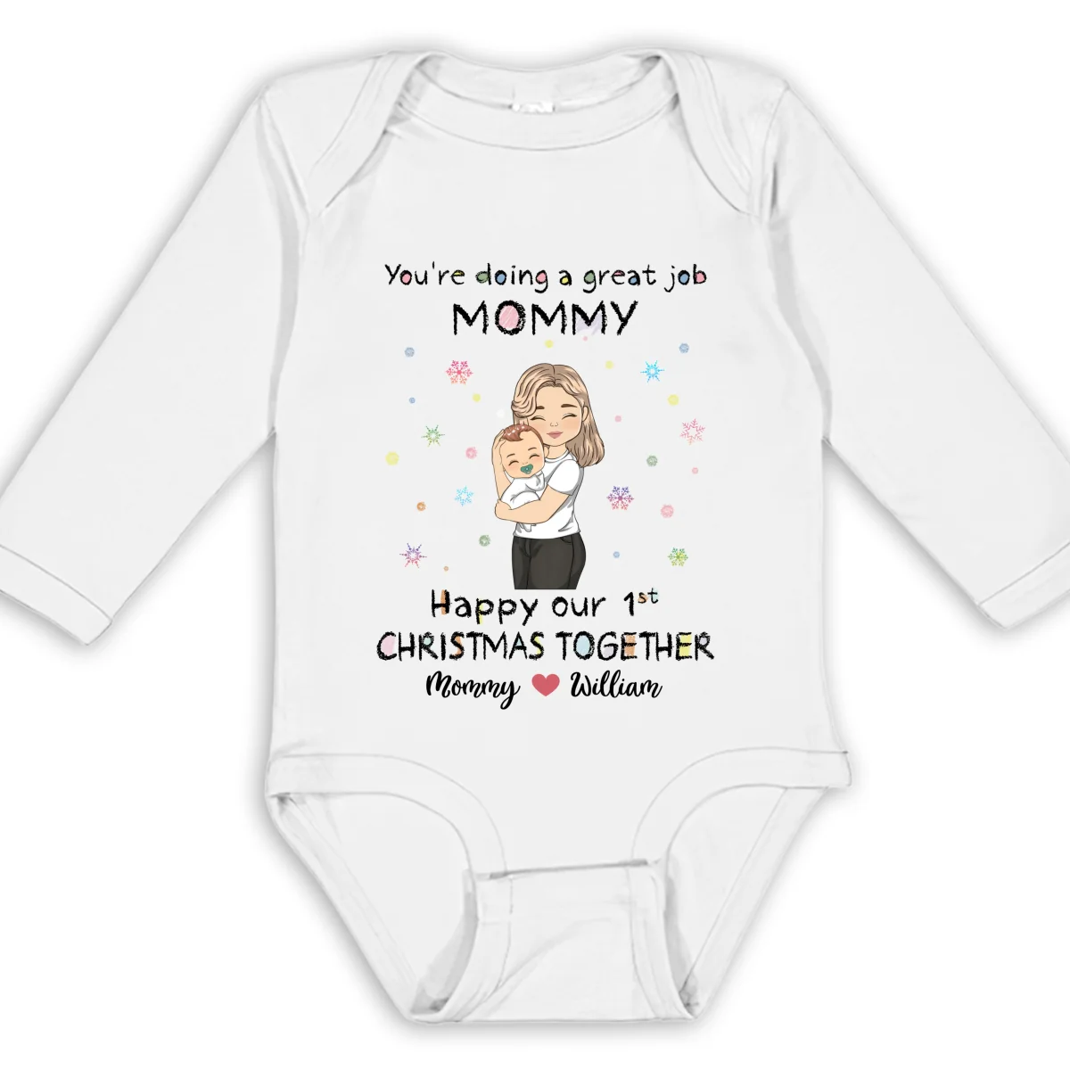 Mommy Doing A Great Job Merry Christmas - Personalized Custom Long Sleeve Baby Onesie - Image 6