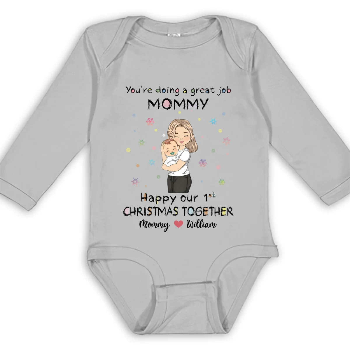 Mommy Doing A Great Job Merry Christmas - Personalized Custom Long Sleeve Baby Onesie - Image 7
