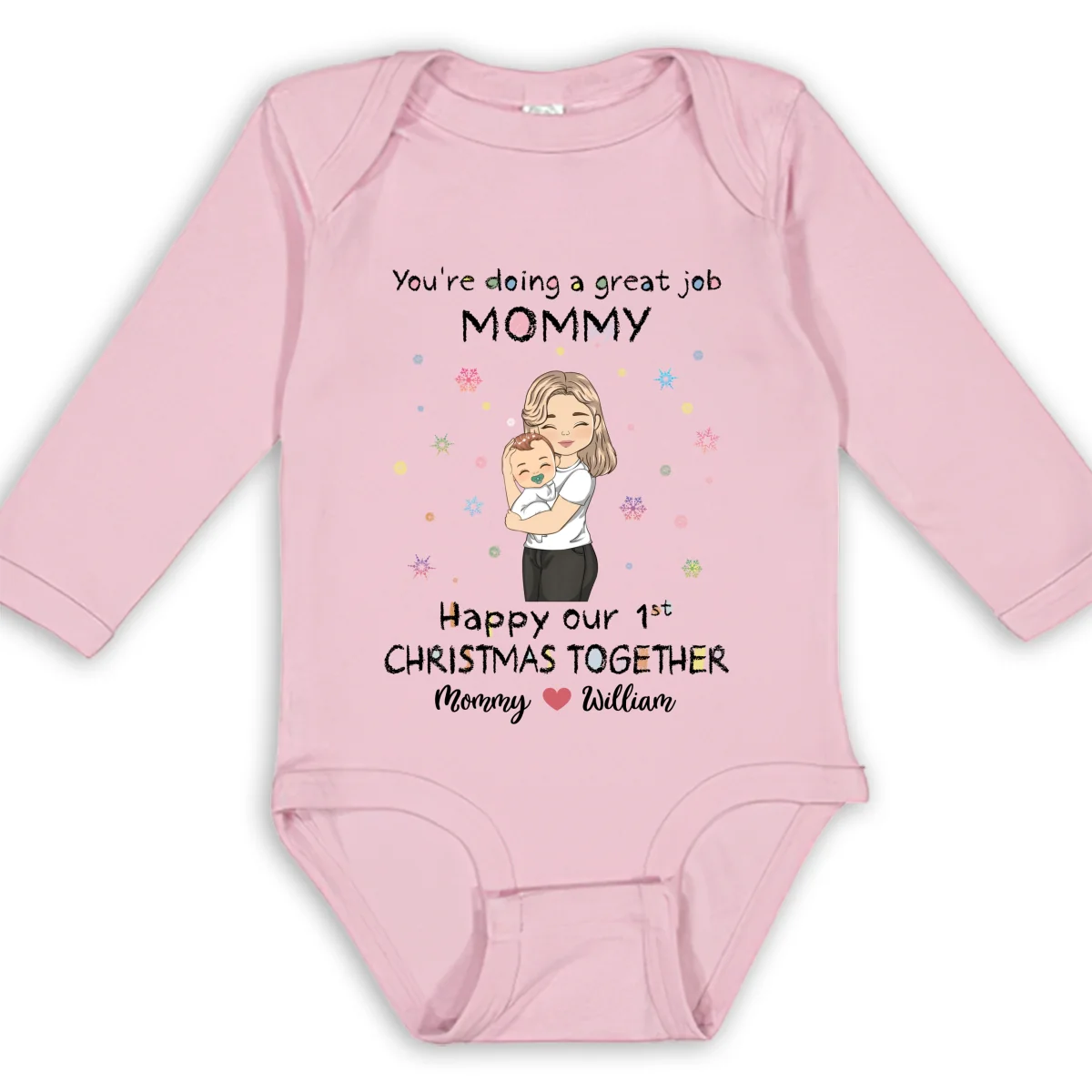 Mommy Doing A Great Job Merry Christmas - Personalized Custom Long Sleeve Baby Onesie - Image 9