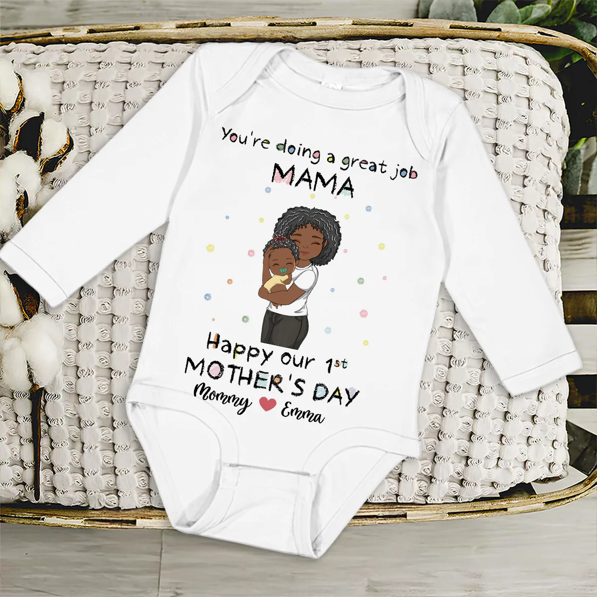 Mommy Doing A Great Job - Personalized Custom Long Sleeve Baby Onesie - Image 3