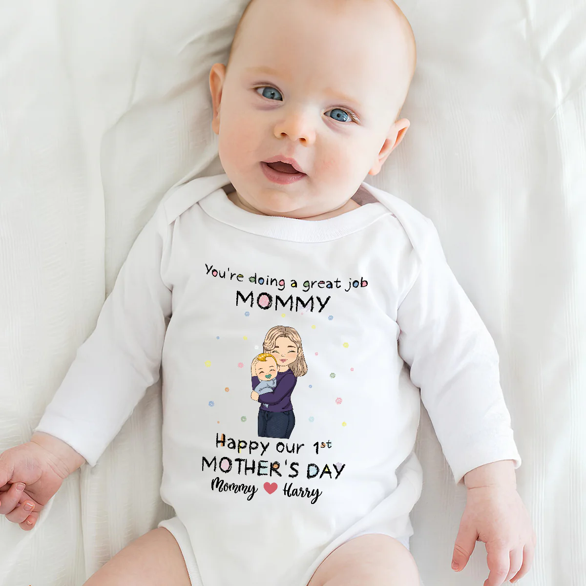 Mommy Doing A Great Job - Personalized Custom Long Sleeve Baby Onesie - Image 4