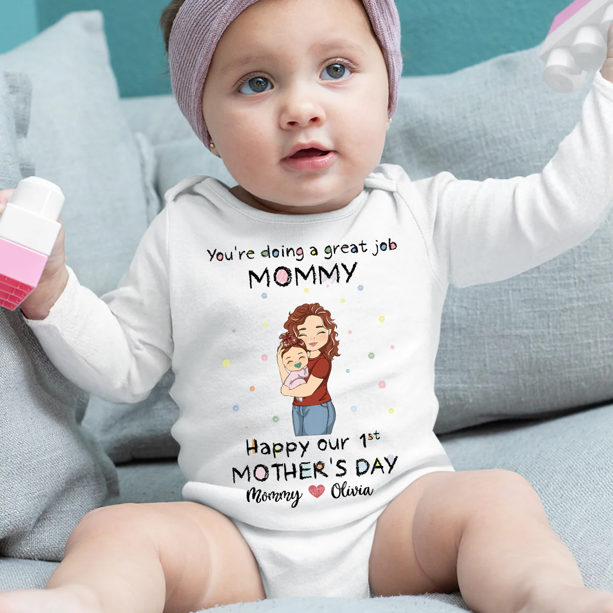 Mommy Doing A Great Job - Personalized Custom Long Sleeve Baby Onesie - Image 5