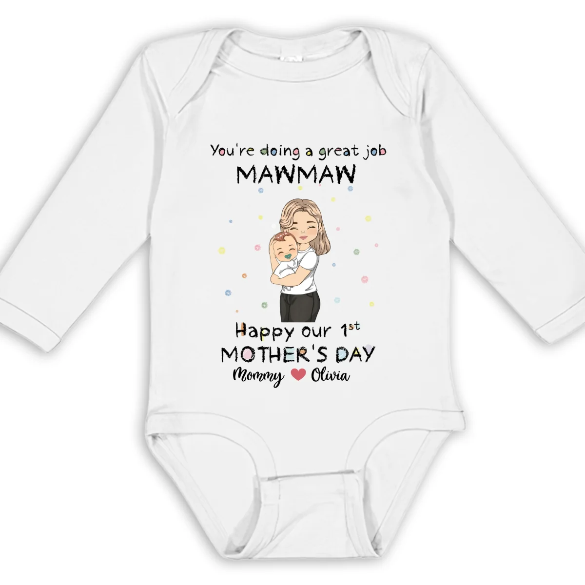 Mommy Doing A Great Job - Personalized Custom Long Sleeve Baby Onesie - Image 6