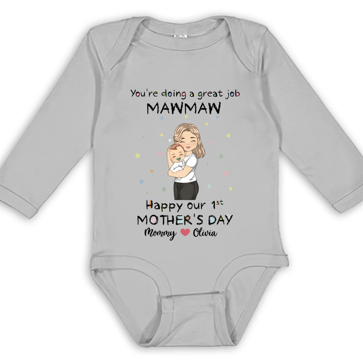 Mommy Doing A Great Job - Personalized Custom Long Sleeve Baby Onesie - Image 7