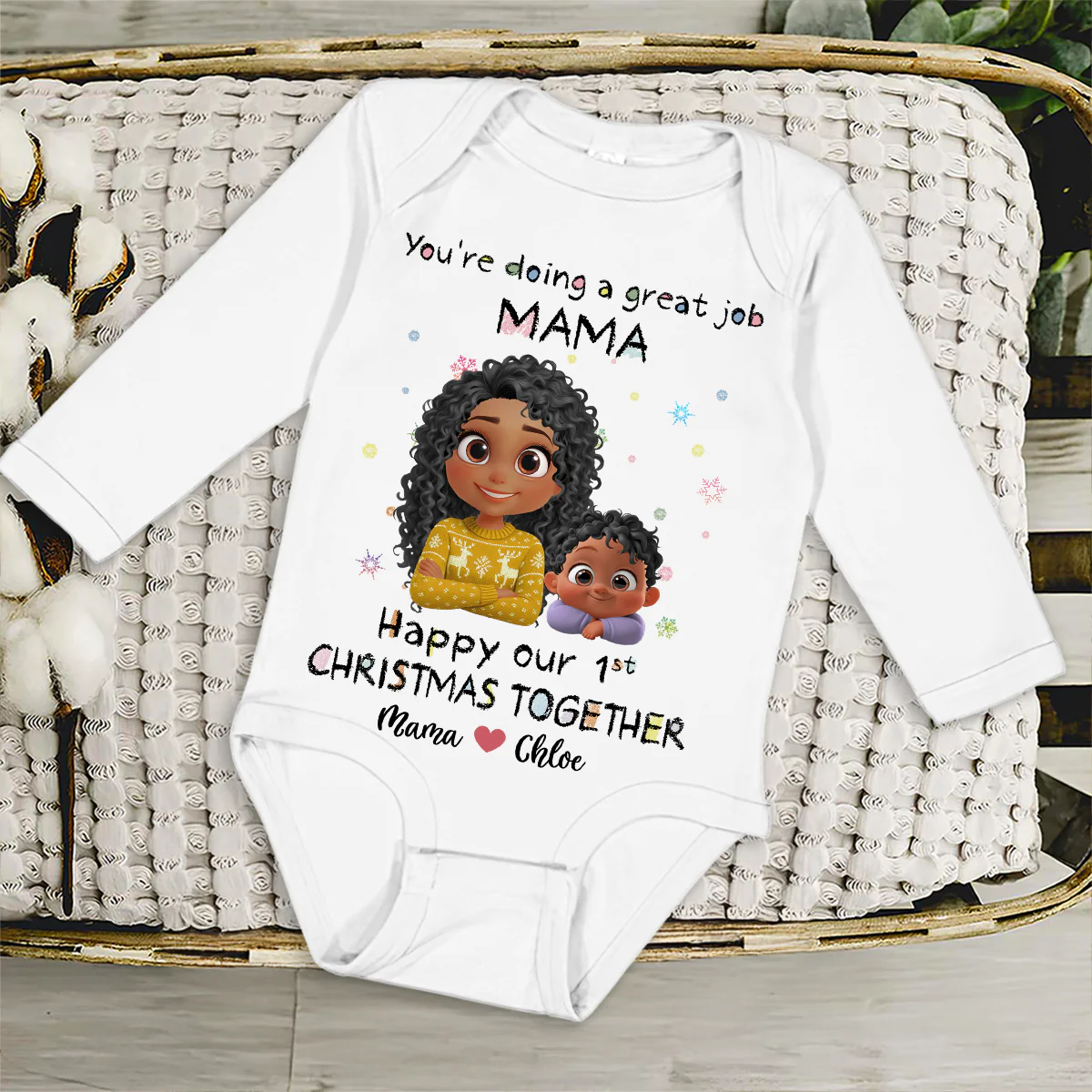 Mommy Is Doing A Great Job Cartoon Christmas - Personalized Custom Long Sleeve Baby Onesie - Image 4