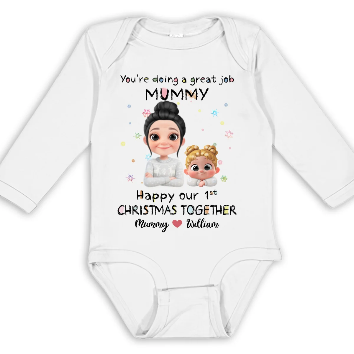 Mommy Is Doing A Great Job Cartoon Christmas - Personalized Custom Long Sleeve Baby Onesie - Image 6