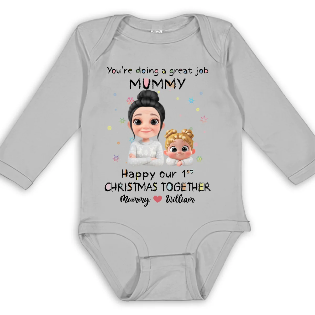 Mommy Is Doing A Great Job Cartoon Christmas - Personalized Custom Long Sleeve Baby Onesie - Image 7