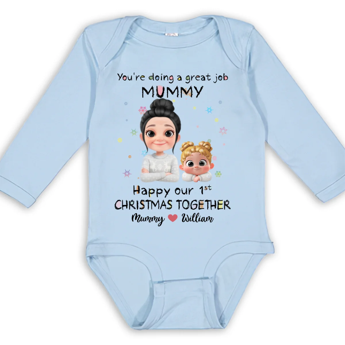 Mommy Is Doing A Great Job Cartoon Christmas - Personalized Custom Long Sleeve Baby Onesie - Image 8