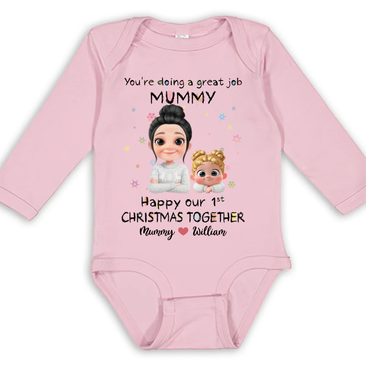 Mommy Is Doing A Great Job Cartoon Christmas - Personalized Custom Long Sleeve Baby Onesie - Image 9