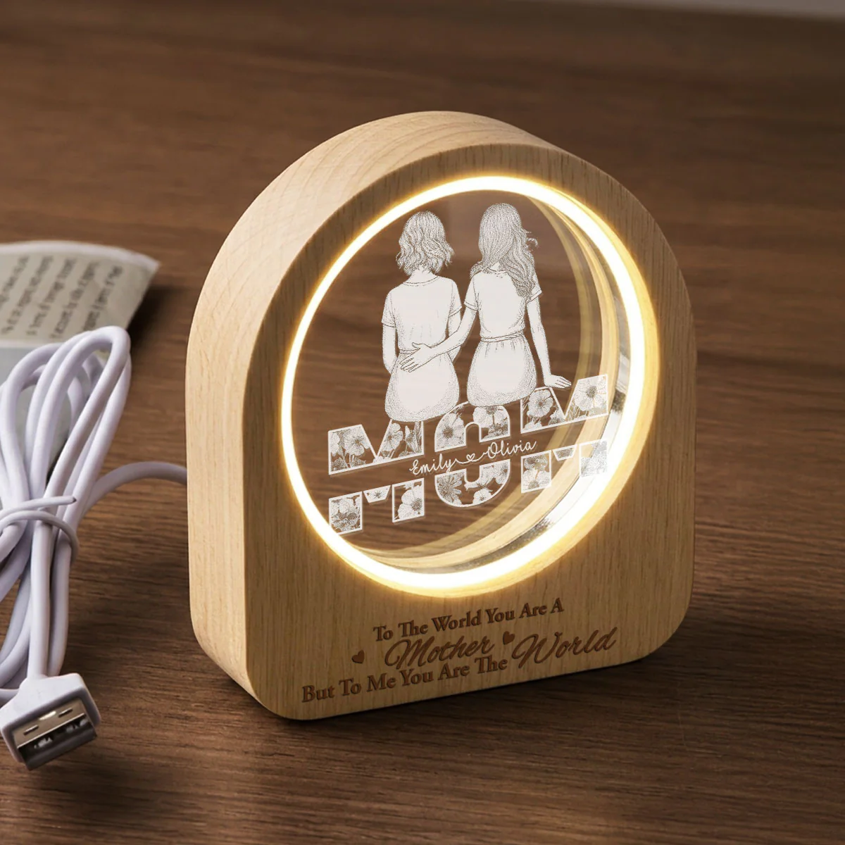 Mommy We Love You - Personalized Custom 3D Crystal Photo Portrait LED - Image 3