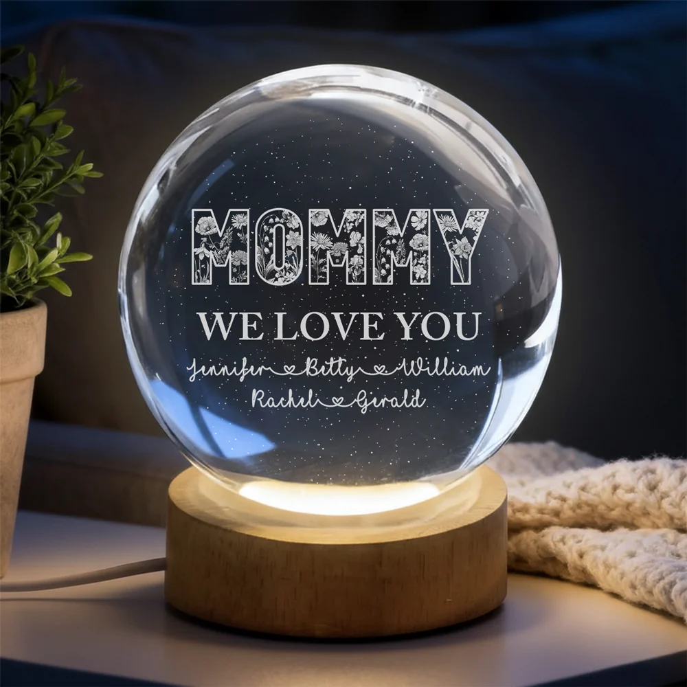Mommy We Love You - Personalized Custom Crystal Globe Lamp - Image 3