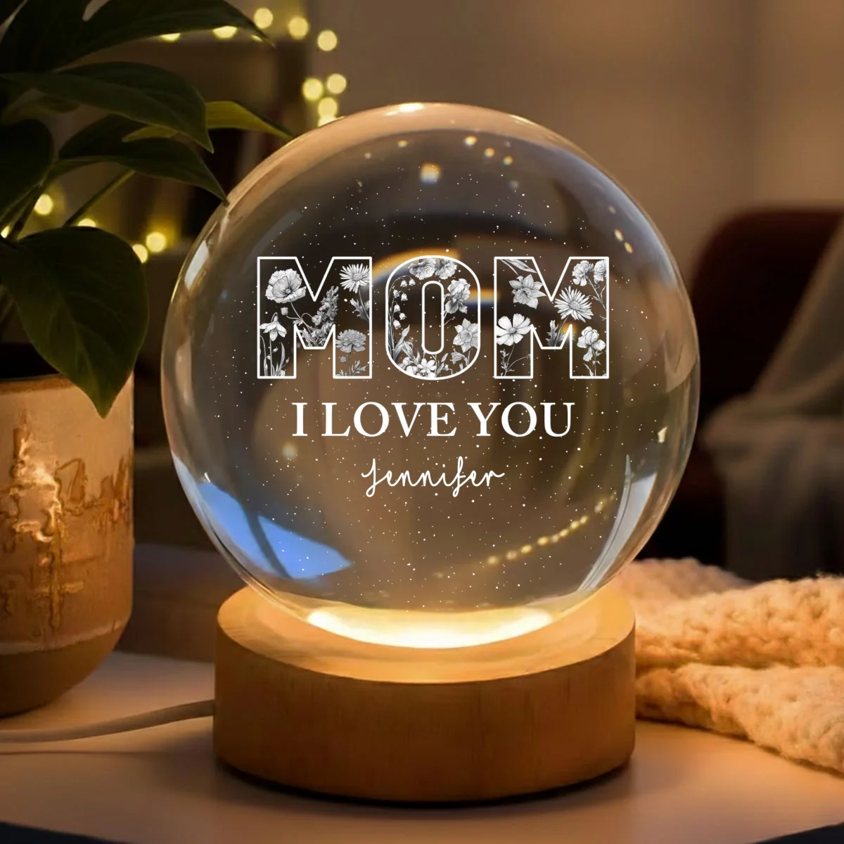 Mommy We Love You - Personalized Custom Crystal Globe Lamp - Image 7