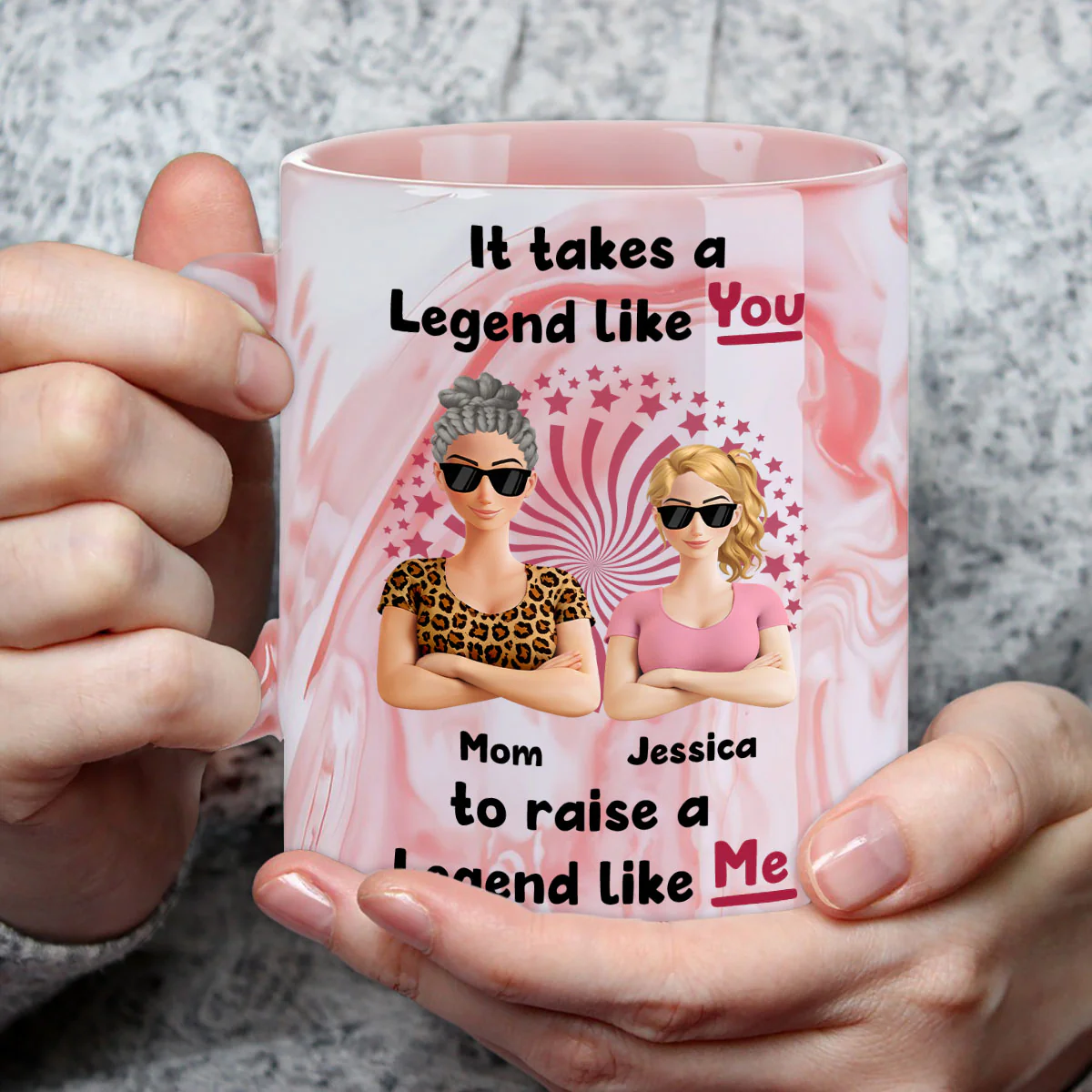 Moms Create Legends With Love - Personalized Custom Pink Marble Mug - Image 3