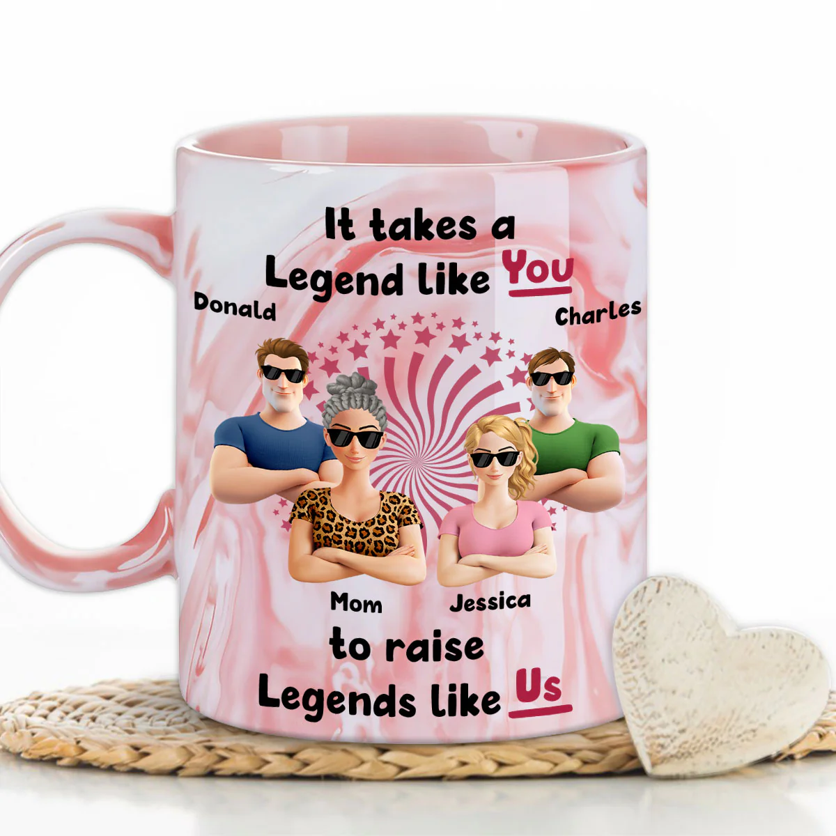 Moms Create Legends With Love - Personalized Custom Pink Marble Mug - Image 4