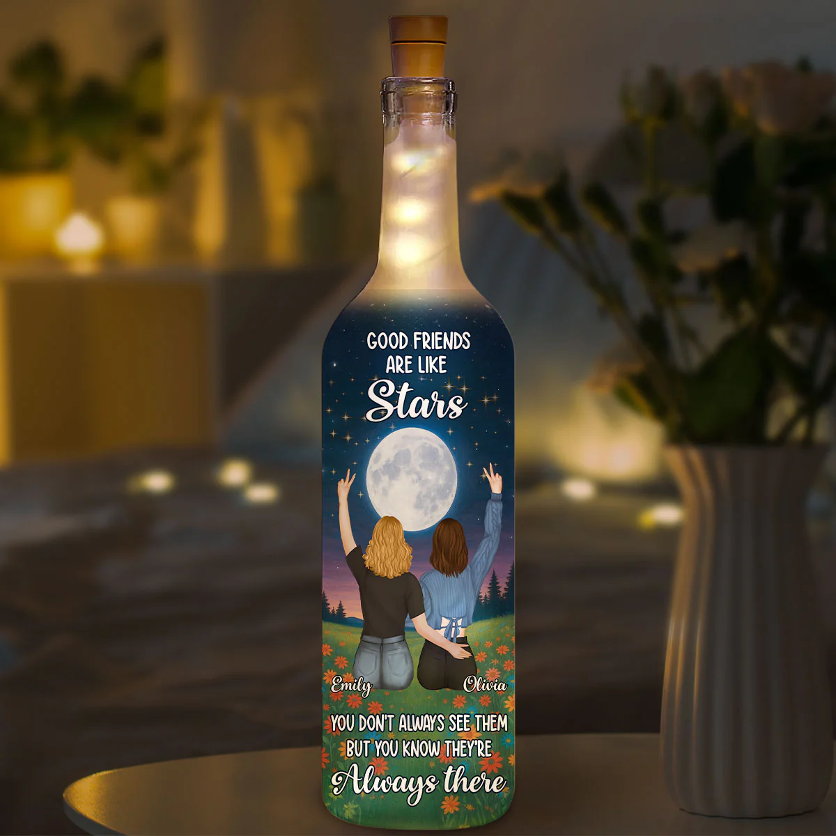 Moon And Stars Friendship - Personalized Custom Bottle Lamp - Image 5