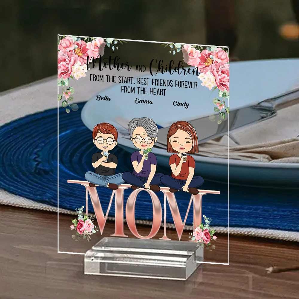 Mother And Children Best Friends Forever - Personalized Custom Acrylic Plaque With Base - Image 2