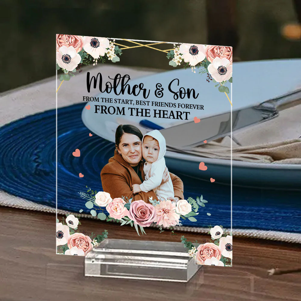 Mother And Children Forever Linked Together - Personalized Custom Acrylic Plaque With Base - Image 2