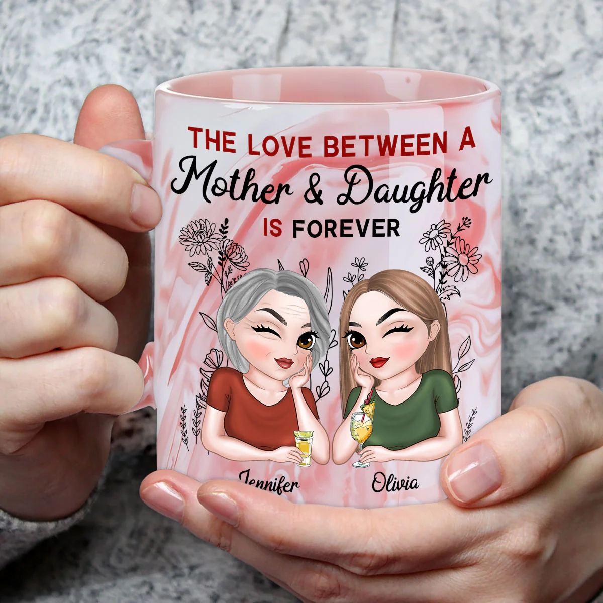Mother And Daughter Always Together - Personalized Custom Pink Marble Mug - Image 3
