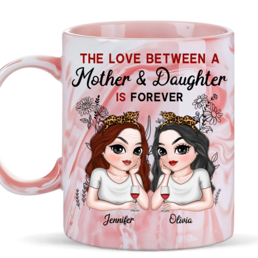 Mother And Daughter Always Together - Personalized Custom Pink Marble Mug - Image 6