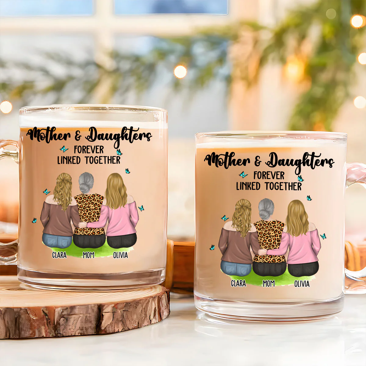 Mother And Daughter Connected By Love - Personalized Custom Glass Mug - Image 2