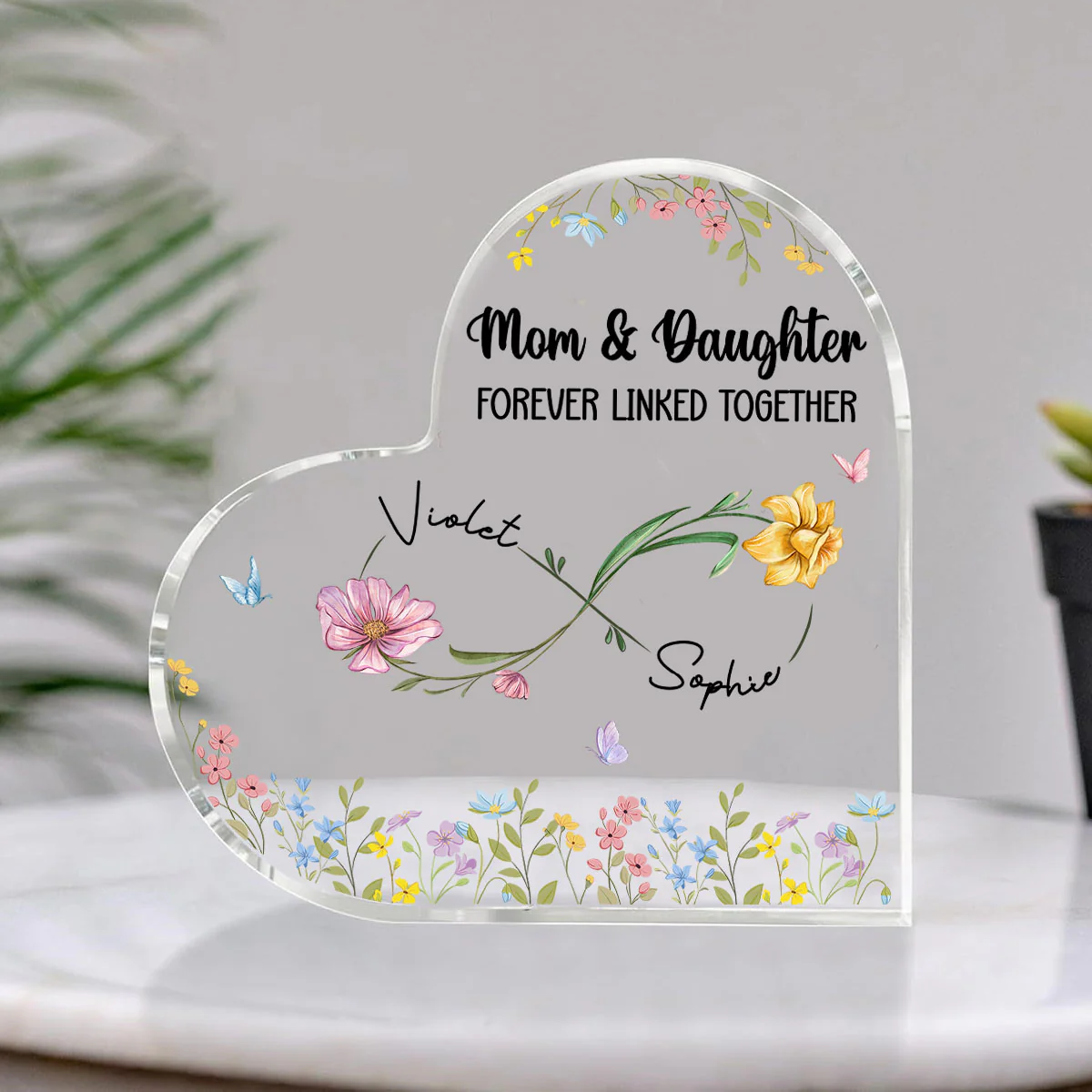 Mother And Daughter Forever Linked Together - Personalized Custom Acrylic Plaque - Image 2