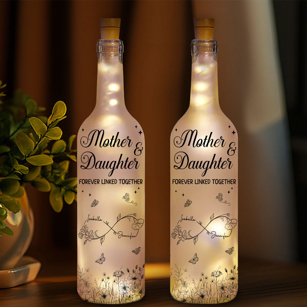 Mother And Daughter Forever Linked Together - Personalized Custom Bottle Lamp - Image 2