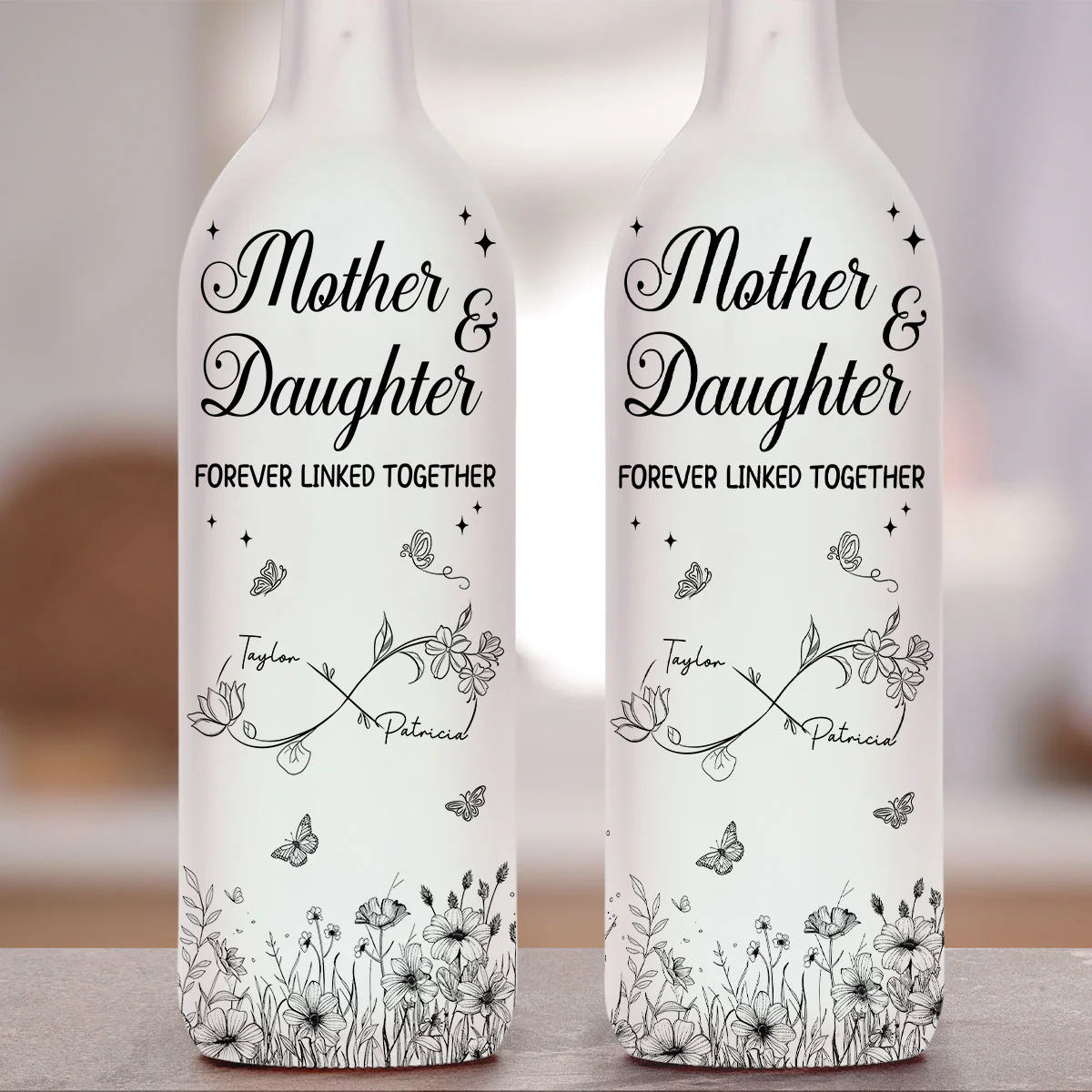 Mother And Daughter Forever Linked Together - Personalized Custom Bottle Lamp - Image 3