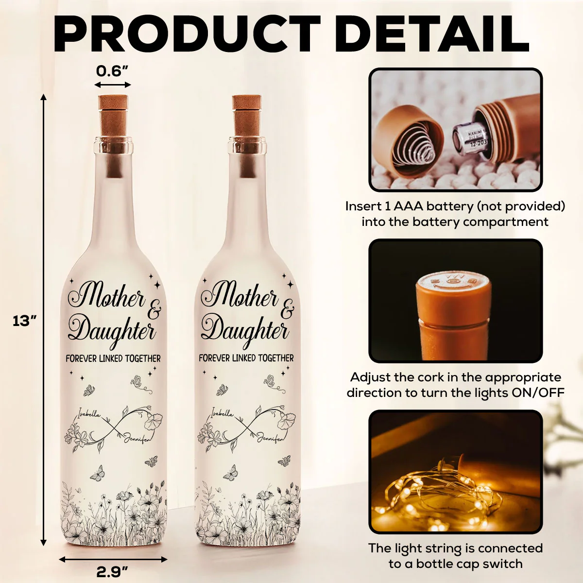 Mother And Daughter Forever Linked Together - Personalized Custom Bottle Lamp - Image 6