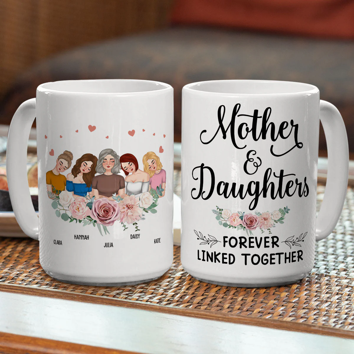Mother And Daughter Forever Linked Together - Personalized Custom Coffee Mug - Image 5