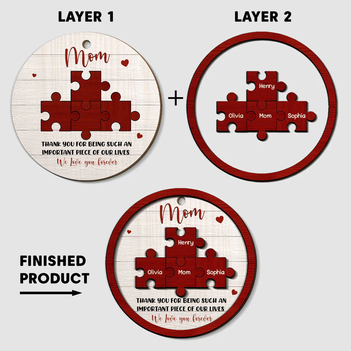 Mother And Daughter Forever Linked Together - Personalized Custom Freeshape 2-Layered Wood Ornament - Image 5