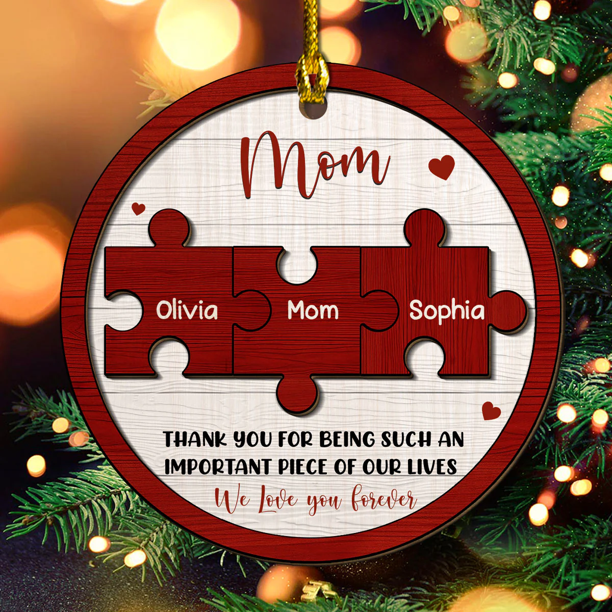 Mother And Daughter Forever Linked Together - Personalized Custom Freeshape 2-Layered Wood Ornament - Image 9