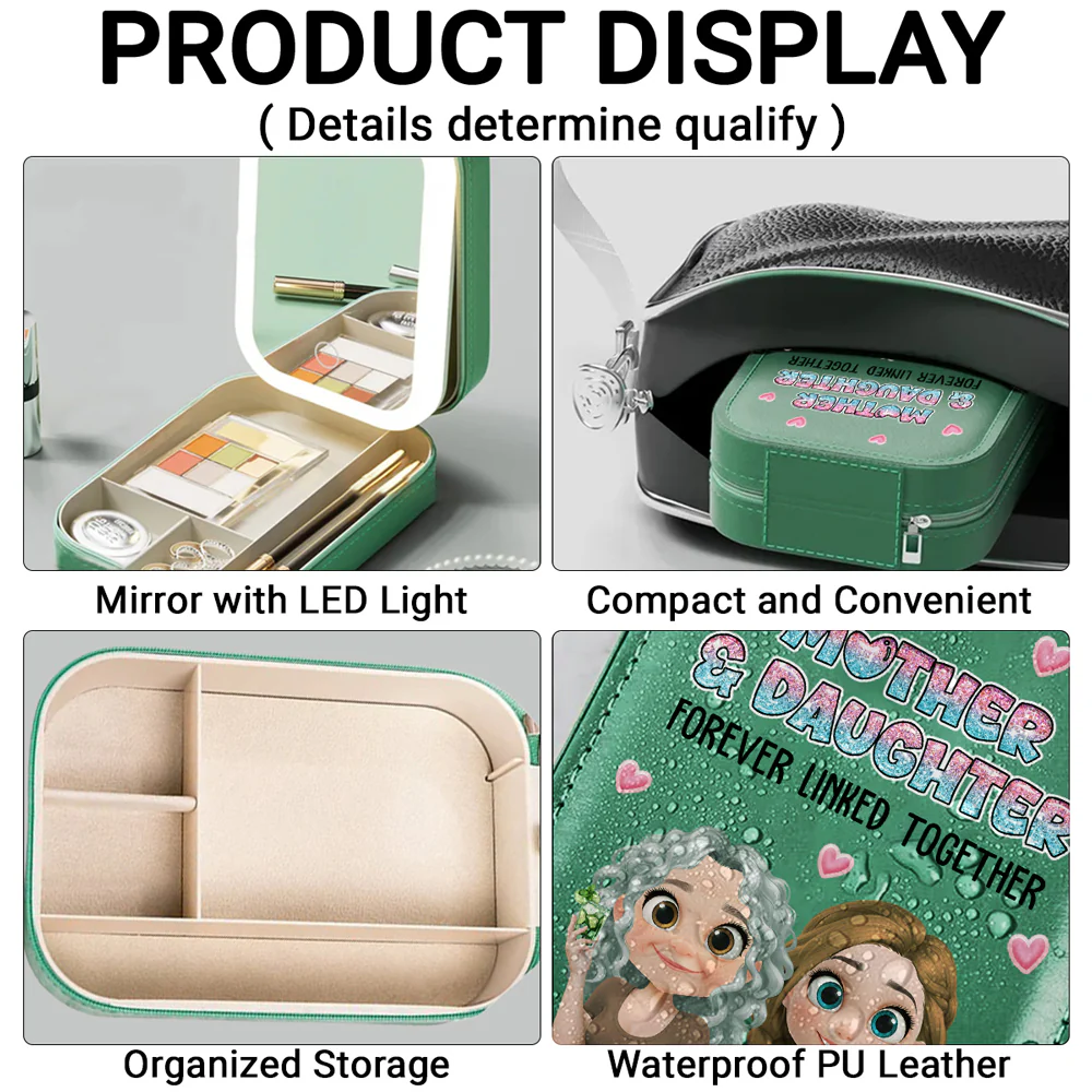 Mother And Daughter Forever Linked Together - Personalized Custom Jewelry Box With LED Mirror - Image 4