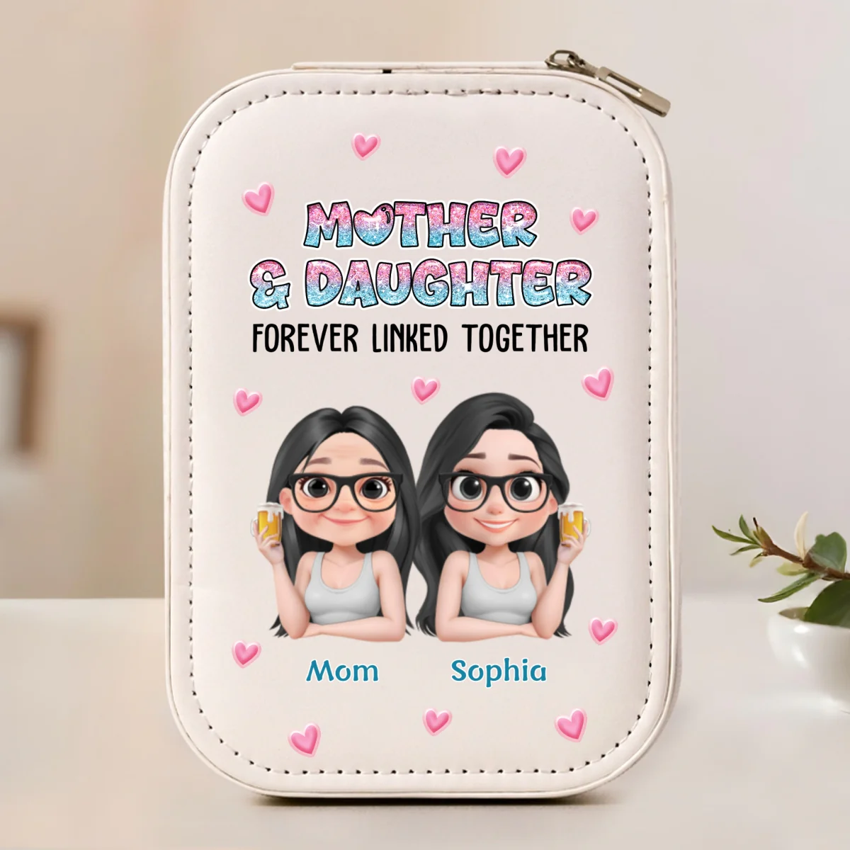 Mother And Daughter Forever Linked Together - Personalized Custom Jewelry Box With LED Mirror - Image 6