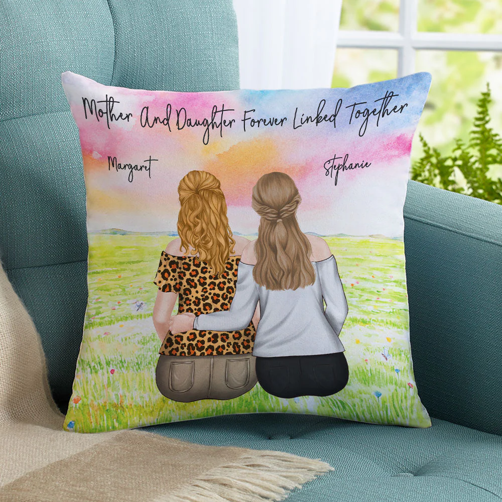 Mother And Daughter Forever Linked Together - Personalized Custom Throw Pillow - Image 4