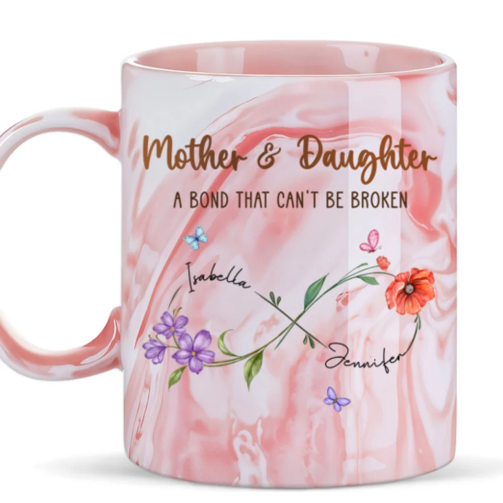 Mother And Daughter Link Forever - Personalized Custom Pink Marble Mug - Image 5