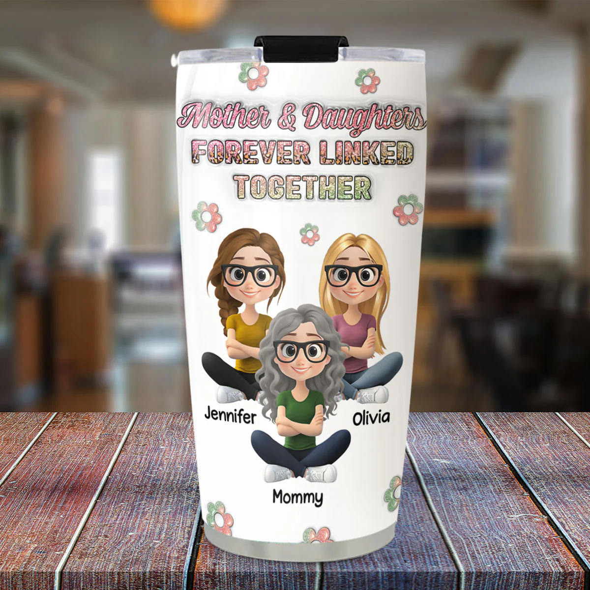 Mother And Daughter Linked Forever Cartoonize - Personalized Custom 3D Inflated Effect Tumbler - Image 3