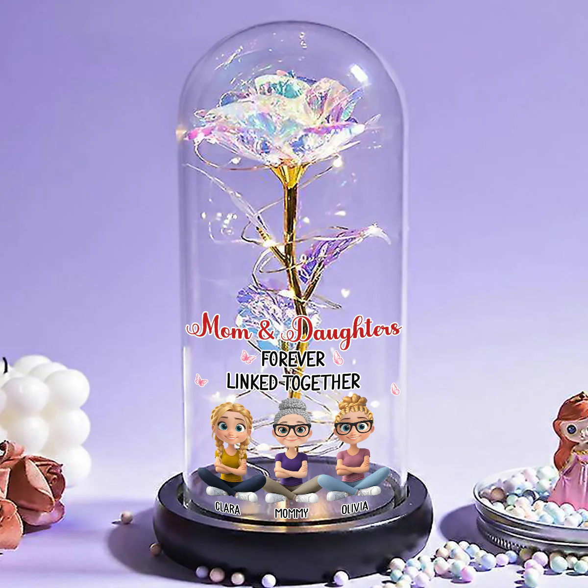 Mother And Daughter Linked Forever - Personalized Custom Sparkly Rose - Image 3