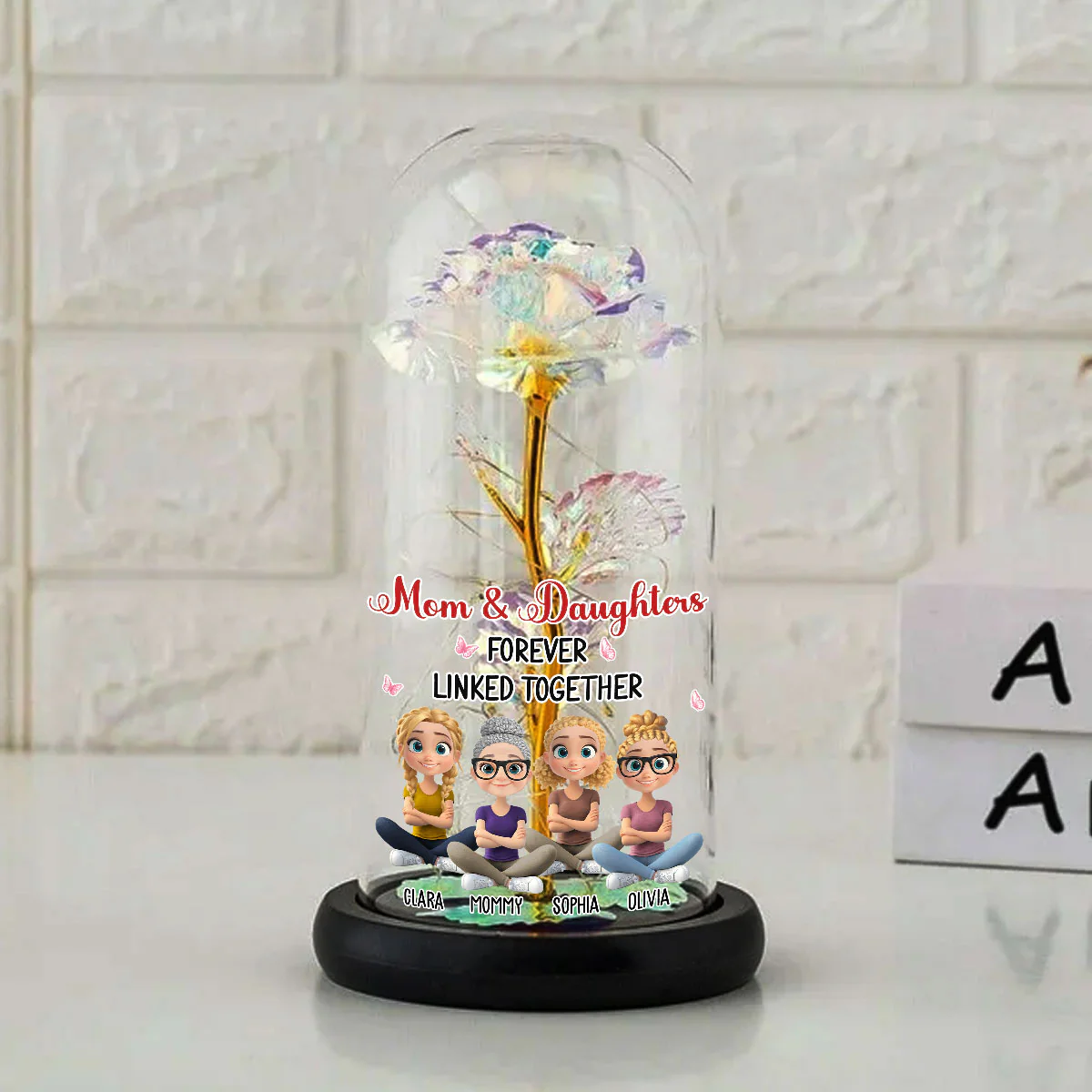 Mother And Daughter Linked Forever - Personalized Custom Sparkly Rose - Image 4