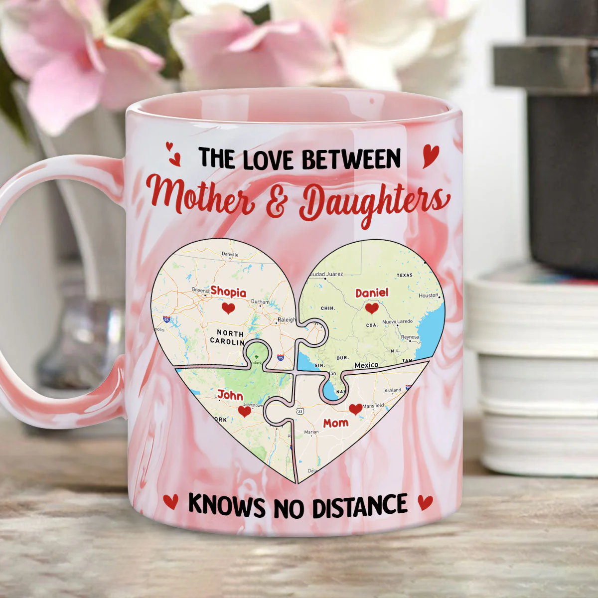Mother And Daughter No Distance - Personalized Custom Pink Marble Mug - Image 4