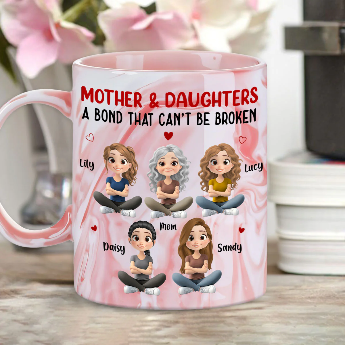 Mother And Daughter - Personalized Custom Pink Marble Mug - Image 2