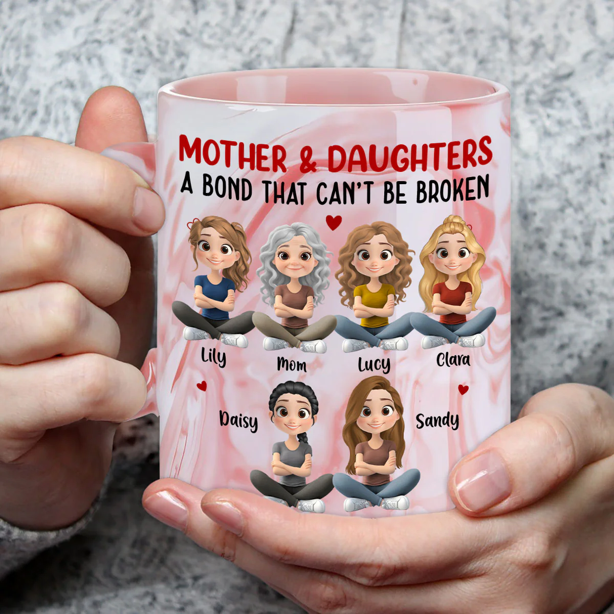 Mother And Daughter - Personalized Custom Pink Marble Mug - Image 3