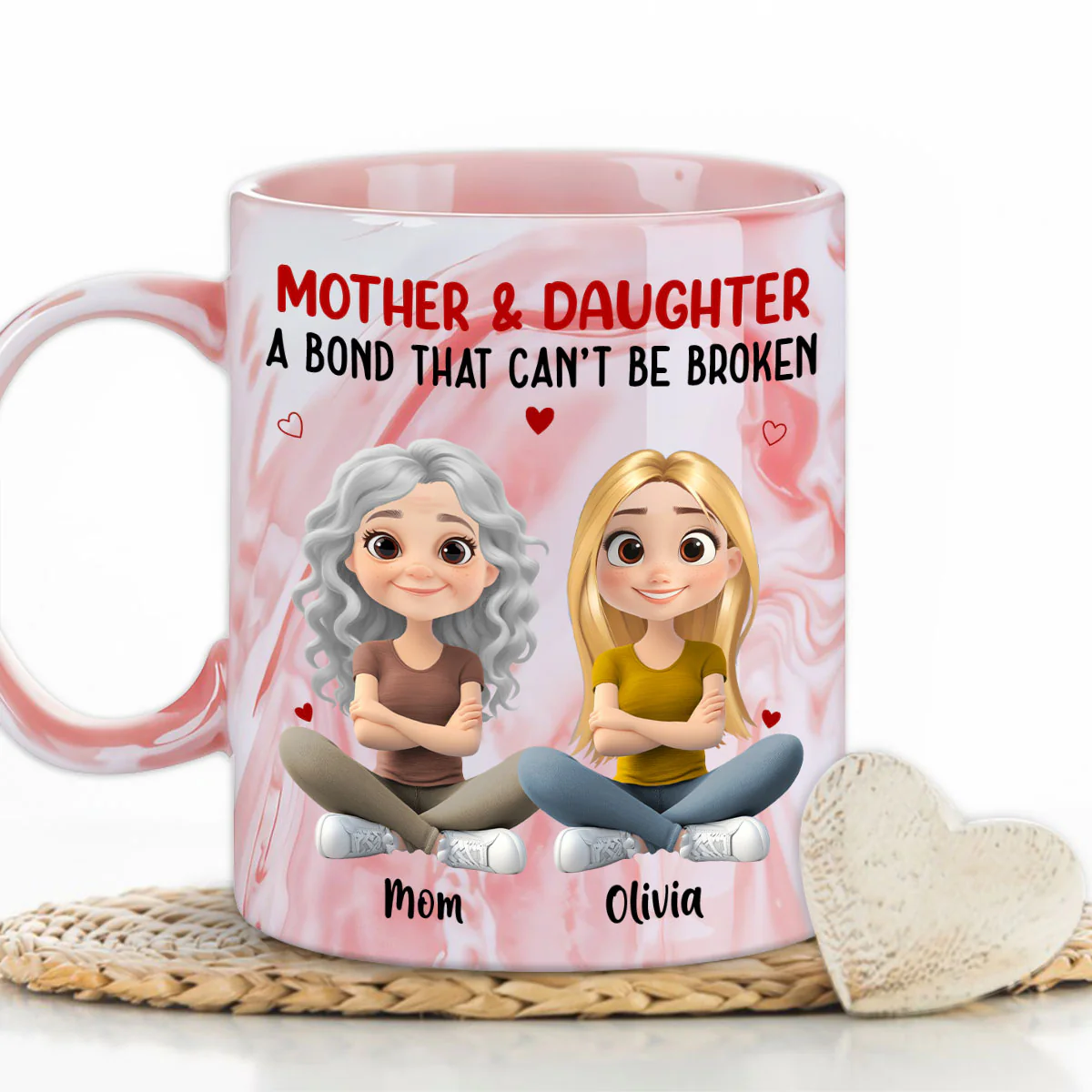 Mother And Daughter - Personalized Custom Pink Marble Mug - Image 4